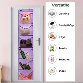 ANZORG - Organizador de zapatos con bolsillos extra grandes para clóset sobre la puerta estrecha para colgar zapatos (6 bolsillos grandes, morado)