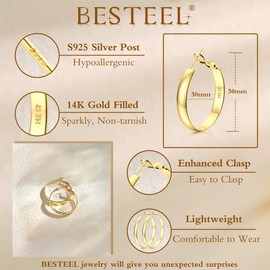 Kakonia 14K Gold Filled Hoop Earrings, 5mm Wide, Hypoallergenic, Lightweight, Classic Hoops for Women