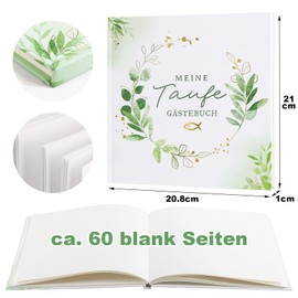 BOFUNX Guest Book My Christening Boys Girls 60 Pages Memory Book Christening Book for Boys Girls with 4 Sheets Sticker Sheets for Christening Gift Christening Album Christening Party Decoration