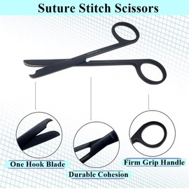 Nurse Bandage Scissors 5.5" + Suture Stitch Scissors 4.5" Set of 2 Stainless Steel Shears to Use for Self Adhesive Wrap & Suture Removal, First Aid, EMS Training, Colorful Patterns (Full Black)