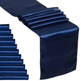 12 Pack Navy Blue Satin Table Runner 12 x 108 Inches Long | Bright, Smooth and Silky Table Decor for Birthday Party Wedding Banquet Decorations - Navy Blue