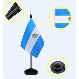 Argentina Argentine Deluxe Desk Flag Set Small Mini Miniature Argentina Argentine Table Desktop Flags With Solid Pole, Black Base and Spear Top(2 Pack)