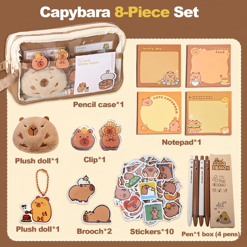 Pencil Case with Zipper,Cartoon Capybara 5 Layers Compartment Clear Pencil