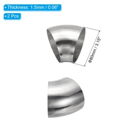 PATIKIL 2pcs 45 Degree Mandrel Bend Elbow, 80mm OD Steel Exhaust Elbow Exhaust Piping Connector 304 Stainless Steel for Exhaust Pipe Stair Handrail HVAC