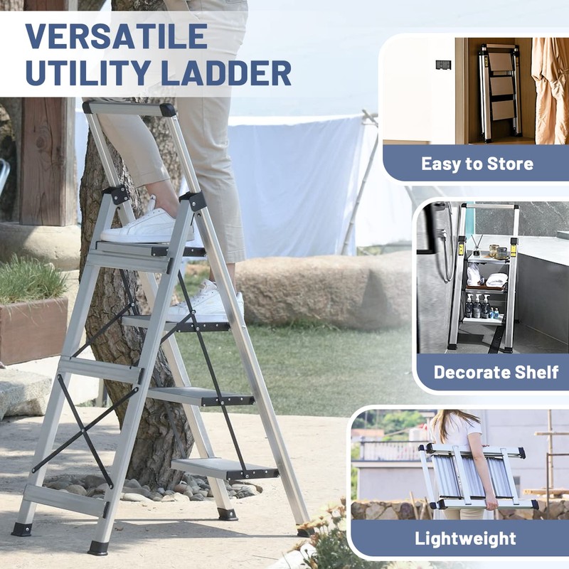 XinSunho 4 Step Ladder, Retractable Handgrip Folding Step Stool with