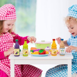 SOKA Wooden Pretend Play Kitchen Beverage Bottle Drink Set Developmental Montessori Activity Toy Playset for Kids Toddlers Children Boy Girl Ages 2 year old +