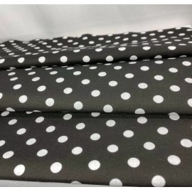 Unbranded White Polka Dot Print on Black Poly cotton  Polyester Blend Fabric 60"  By Yard