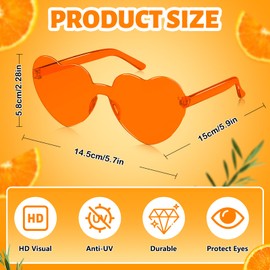 SelfTek Pack of 2 Sunglasses Heart Orange, Magic Colours Party Glasses, Hippie Glasses, Heart Glasses, Funny Party Glasses for Carnival Photo Props Birthday Party for Children and Adults