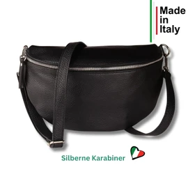 MIRROSI® Women's Bum Bag, Genuine Leather, Made in Italy, Shoulder Bag, Chest Bag, Crossbody Bag (1 Bag & 2 Straps), Black (Leo Black), Bohemian