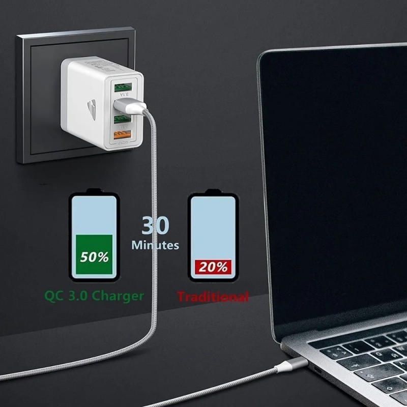 Enchufe Usb Clavija48w Carga Rápida3.0 4puertos Para Celular