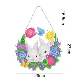 EXQULEG Diamond Painting Wreath Easter Decoration, 5D Diamond Painting Kits, DIY Diamond Painting Pendant Rabbit Easter Eggs with Hanging Chain, Diamond Painting Pictures for Wall and Entrance
