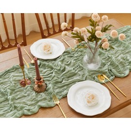 Sage Green Table Runner Cheesecloth 120 Inches Boho Gauze Cheese Cloth 10FT Sheer Table Runner for Summer Home Decor Birthday Wedding Baby Bridal Shower Holiday Party Decoration