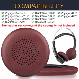SOULWIT Replacement Earpads Cover for Plantronics Voyager Focus B825/1&2 UC, Voyager 4210/4220, Cushions Ear Pads Cover for Poly BlackWire 5200/C5200/5210/C5210/C5220/7225, Backbeat Sense- Burgundy