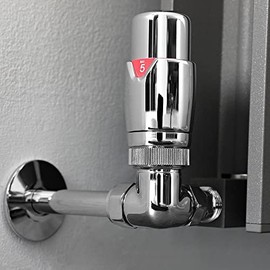 Greened House Kiev Designer Corner Thermostatic Radiator & Towel Rail Valve TRV with Lockshield 15mm Pipework Standard Panel Radiator