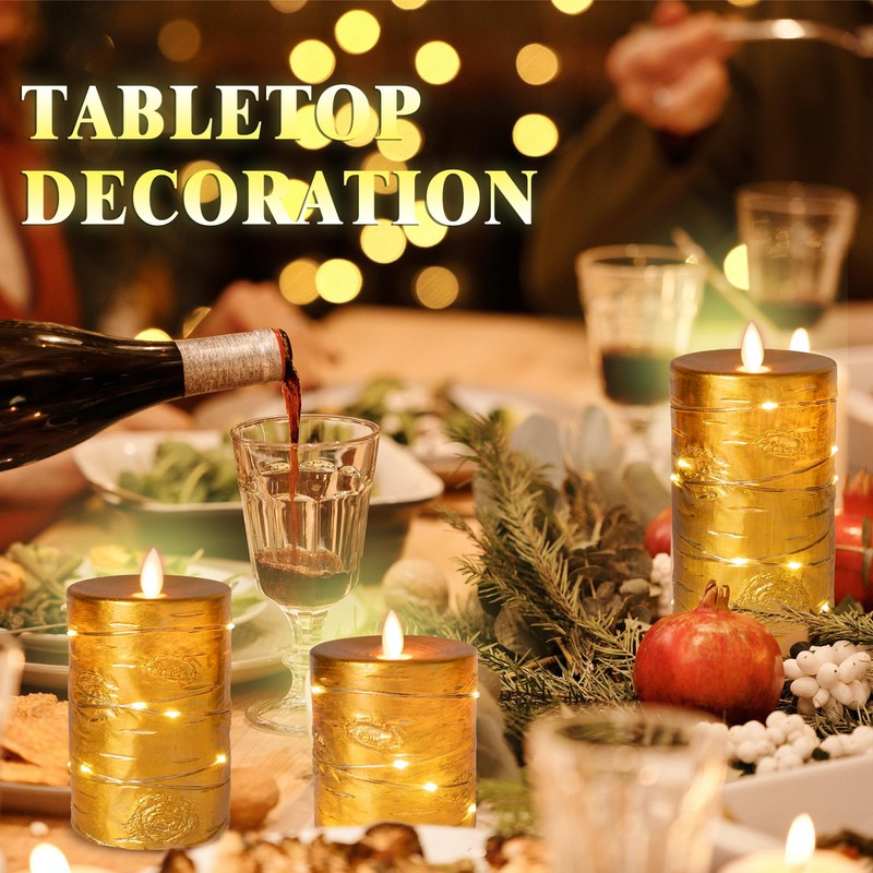 Da by Gold Flameless Candle, Battery-Powered Candle with Recessed String
