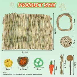 Episkey 2pcs Grass Mat for Rabbit, Bunny Chew Toy for teeth Natural wowen bed mat for Hamster Guinea Pigs Rat Chinchilla and gerbils,Boredom Breaker toys for Small Animals (Typ1)