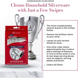 Connoisseurs Silver Cleaner Wipes for Sterling Silver Jewelry and Tableware - 10 Pack - Dry and Disposable - Remove and Prevent Tarnish
