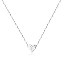 PAVOI 14K White Gold Plated Mini Dainty Heart Initial Necklace | Slider Adjustable Necklace - 18" | Letter Necklaces for Women | Y Initial