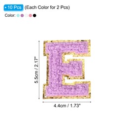 PATIKIL Chenille Letter Patches, 10 Pcs Iron on Letter Patch Letter Embroidered Patch Glitter Applique for Hat Jacket Clothing Bags DIY Decoration Backpack, Letter E