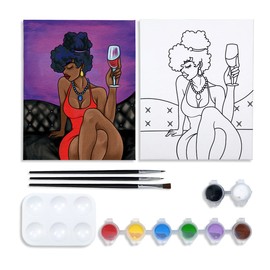 VOCHIC Sip and Paint Pre Drawn Canvas for Painting for Adults Party Kits Party Supplies 8x10 Canvas to Paint 8 Acrylic Colors,3 Brush,1 Pallet Chic Girl Art Set