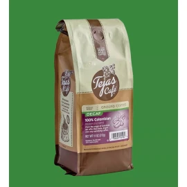 Tejas Cafe DECAF 100% Columbian Medium Roast Ground Coffee 11 oz Bag