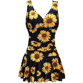 AONTUS - Vestido de baño para mujer, talla grande, diseño de lunares, Girasol, M(US Tamaño:8-10)