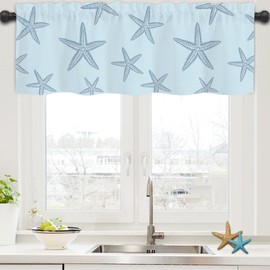 Coastal Valances for Windows,Summer Nautical Valances for Windows Light Filtering,Rod Pocket Starfish Short Window Curtains valances for Bathroom Kitchen Bedroom Cafe 54"x18"