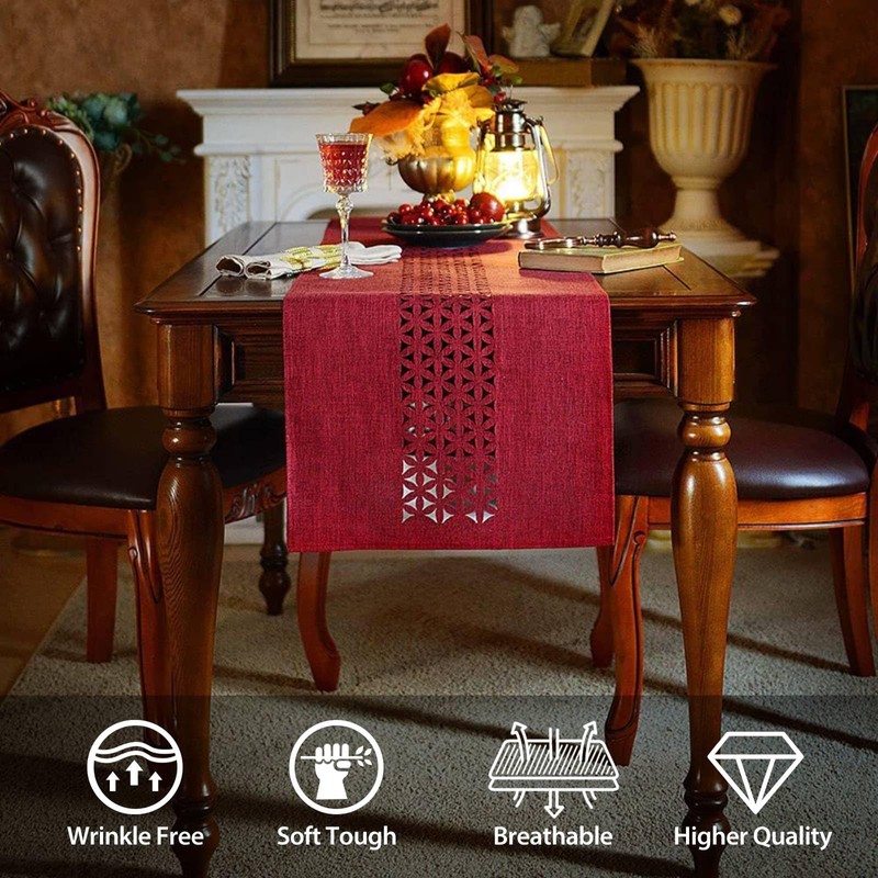 BAZIOE Linen Table Runner - Modern Red Washable Table Decoration
