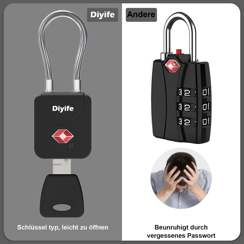 Diyife TSA Luggage Locks 2 Pieces 4 Keys Locks Travel