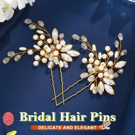 JEWEKY Bridal Hair Pins Gold Rhinestone Pearl Hair Piece Babys Breath Hair Accessories for Women