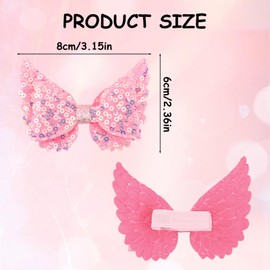 KEUKORZ Bow Hair Clips - 6Pcs Glitter Pink Snap Hair Double Bow Clips for Women - Cute Sequins Accessories for Daily Wear (6 Colors)