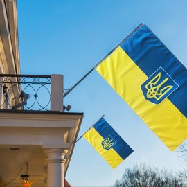 SOULBUTY Ukraine Flag 3x5 Double Sided- Ukrainian Trident Flag- Polyester with two Brass Grommets (3x5ft)