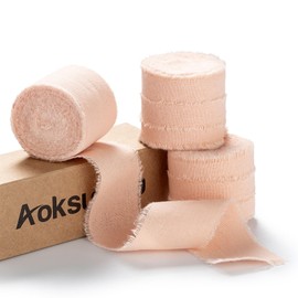 AOKSUNOVA Pink Cotton Gift Ribbon - Frayed Fabric Wrap With Fringe for Wrapping