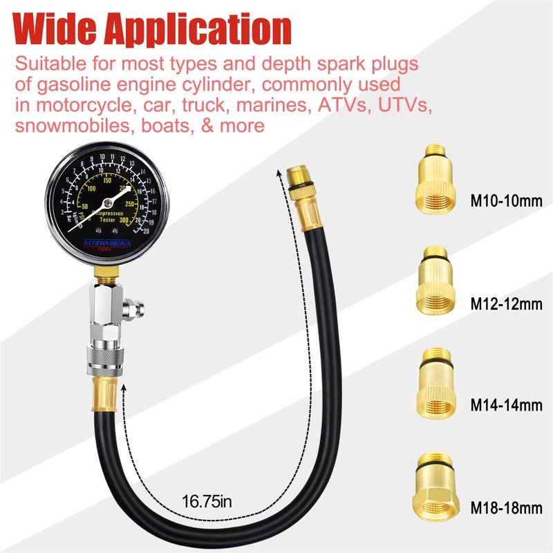 AutoWanderer Tool Engine Compression Tester Automotive, 8Pcs Small Engine Compression