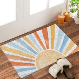 URLLUAE Boho Sunshine Door Mat, Retro Mid Century Modern Abstract Colorful Sun Doormat Welcome Mats for Front Door Porch Outdoor Outside Entrance, Boho Bath Rug for Bathroom, 17x30 Inch