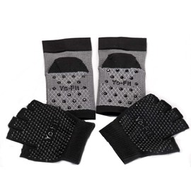 BellaGya - Calcetines y guantes de compresión antideslizantes para yoga/palates/barre, Negro, S/M