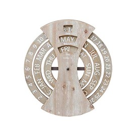 Wood Rustic Circular Wall Mounted Spin Perpetual Calendar, Farmhouse Wooden Calendar Sign Decor for Home and Office