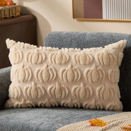 DFXSZ Fall Pillow Covers 12x20 Fall Decorations Autumn Beige Small Pumpkins Decor Soft Plush Faux Fur Wool Couch Cushion Case for Chair Sofa Living Room Home Decor YZT099A