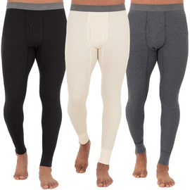 Fruit of The Loom Men's 3-Pack Recycled Waffle Thermal Underwear Bottom, Black/Greystone Heather/Natural, X-Large