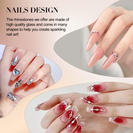 Press on Nails,DIY With 50 Rhinestones for Charming Women,Short Almond Nails With Super Strong Glue,Dark Red,15 Sizes,30 Nail Kit