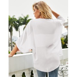 Solid Colours Chiffon Kimono Cover Ups for Women Comfortable Casual Loose Cardigan Blouse, White 5, m