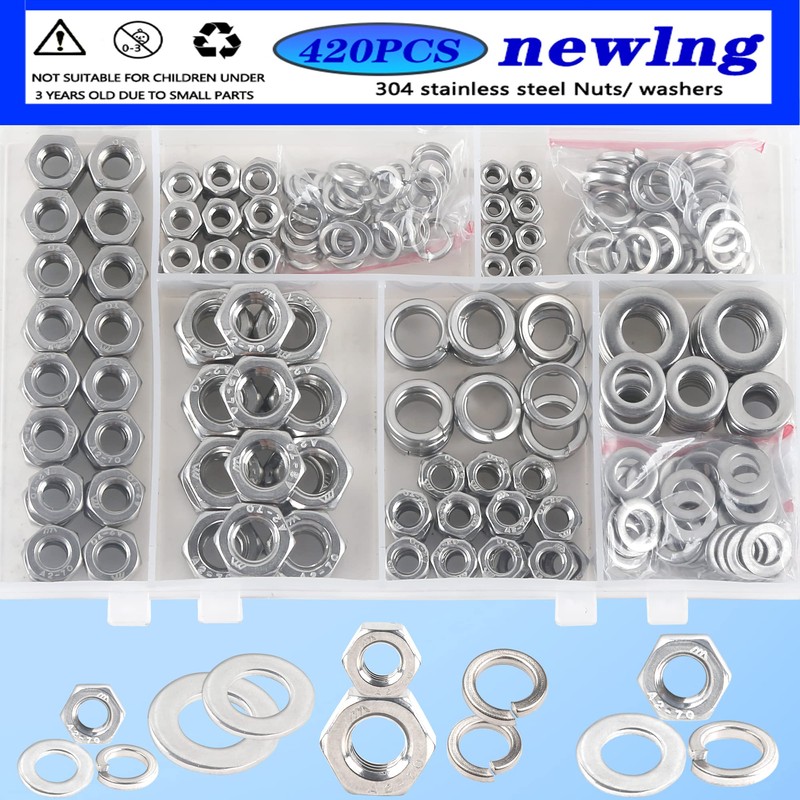 newlng M3 M4 M5 M6 M8 Nuts Set Hex Nuts