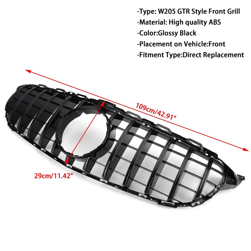 GTR Style Front Bumper Grill Grille for Mercedes W205 C250