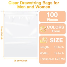 100 Packs Shoes Bags for Travel 10 x 14 Inch Large Transparent Shoe Bags Clear Drawstring Bags Plastic Waterproof Shoe Packing Bags Storage Organizer Pouch with Rope for Men Women Travel Accessories