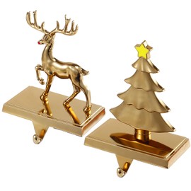 Yuokwer Christmas Reindeer Stocking Hanger for Mantel，Deer Stocking Holder Set for Mantle -Metal Reindeer Stocking Holder for Fireplace and Christmas Party Decoration (New Deer Set)