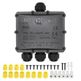 IP68 Waterproof Junction Box, HUYU 4-Way Outdoor Cable Connectors with 4 Cable M25 Gland Wire Connector Electrical Junction Box for 4-14 mm Diameter Cable, Black