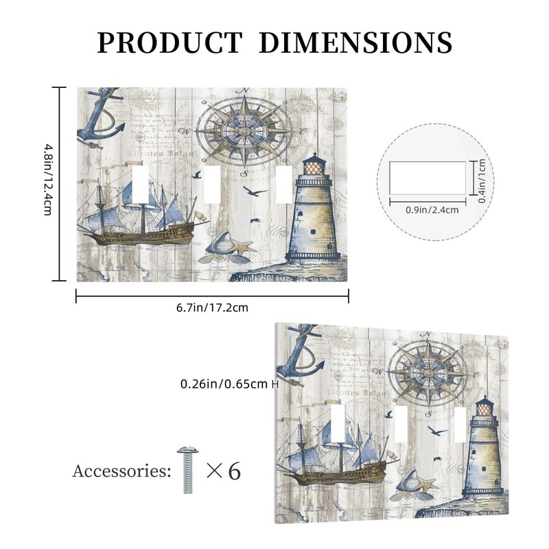 Xuejiaku Light Switch Cover Rustic Nautical Anchor Sailboat Compass Lighthouse