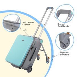 FAHKNS Ride on Carry On Suitcase for Kids,Large Suitcases with Child Seat Design,Rolling Travel Luggage With Kids Seat for Airplane,Blue