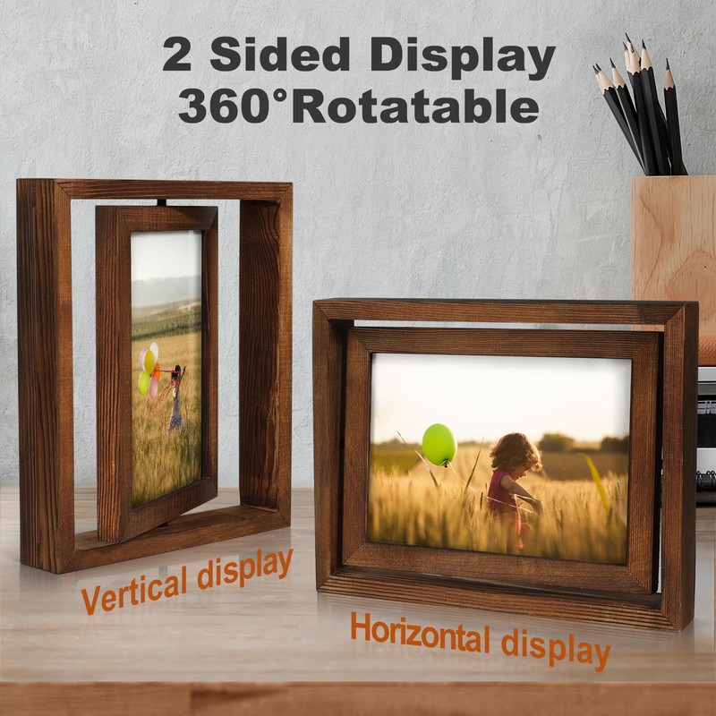 Egofine 2 Pack 6x8 Rotating Floating Picture Frames,Double-Sided Display with