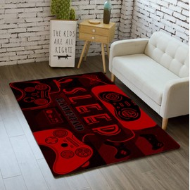 Gamepad Area Rugs for Gamer Floor Rugs for Boys Gaming Red Black Carpet Bedroom Floor Mats Doormats Video Game Mens Floor Mat for Teen Room Home Decor, 3'x5'